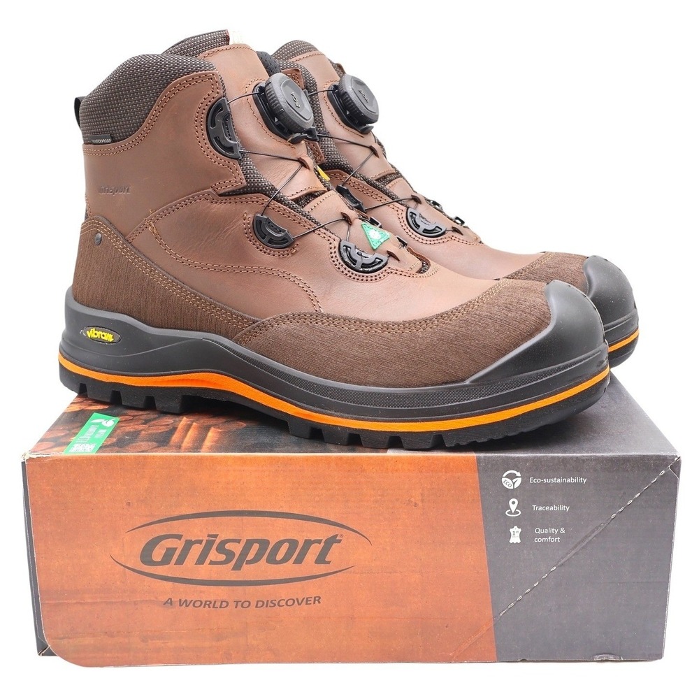 Grisport BOA Wolf Safety Boots Mens 12 Brown Waterproof Vibram Composite Toe 6in